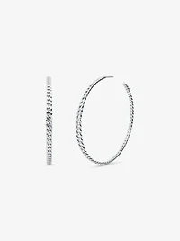 Silver-Tone Brass Curb Link Hoop Earrings
