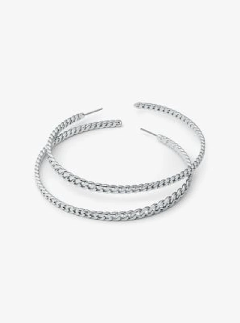 Silver-Tone Brass Curb Link Hoop Earrings