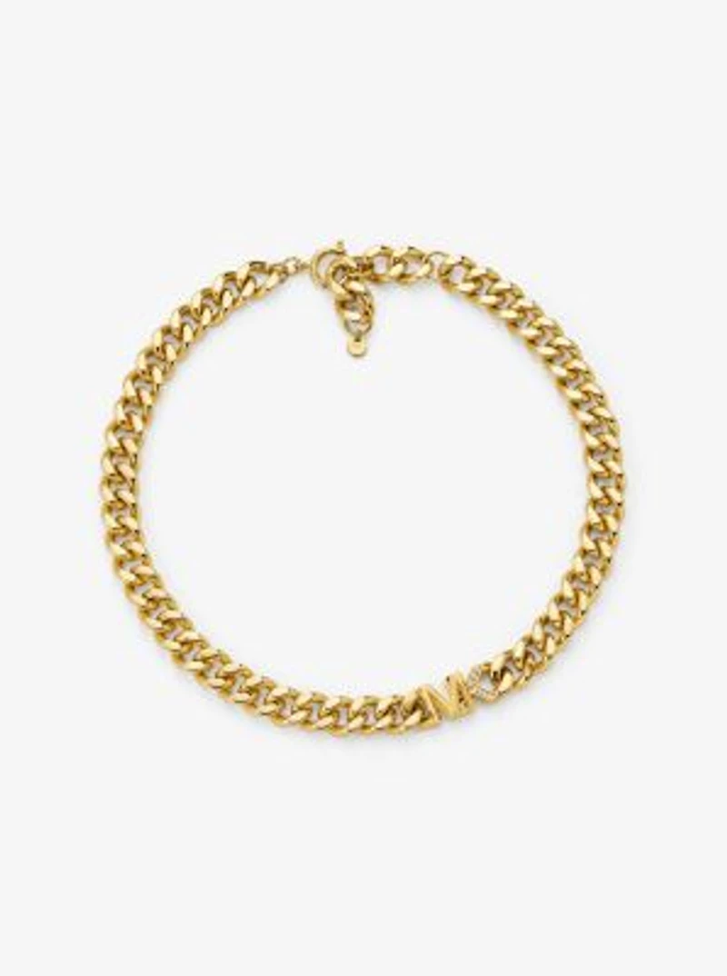 14K Gold-Plated Brass Pavé Logo Curb Link Necklace