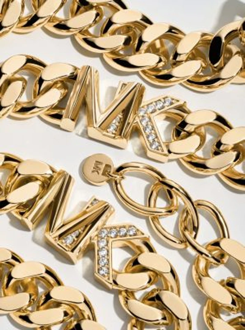 14K Gold-Plated Brass Pavé Logo Curb Link Necklace