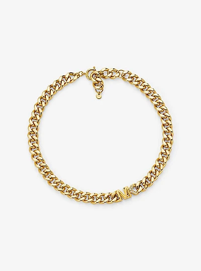 14K Gold-Plated Brass Pavé Logo Curb Link Necklace
