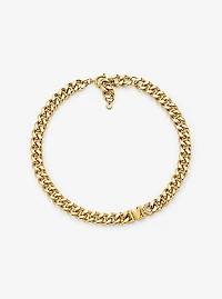 Collier en laiton à placage en or 14K à maillons gourmette à pavé et à logo