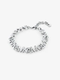 Platinum-Plated Brass Pavé Logo Chain Bracelet