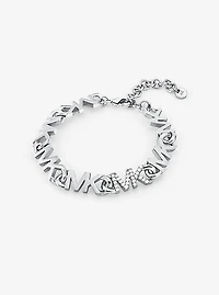 Platinum-Plated Brass Pavé Logo Chain Bracelet