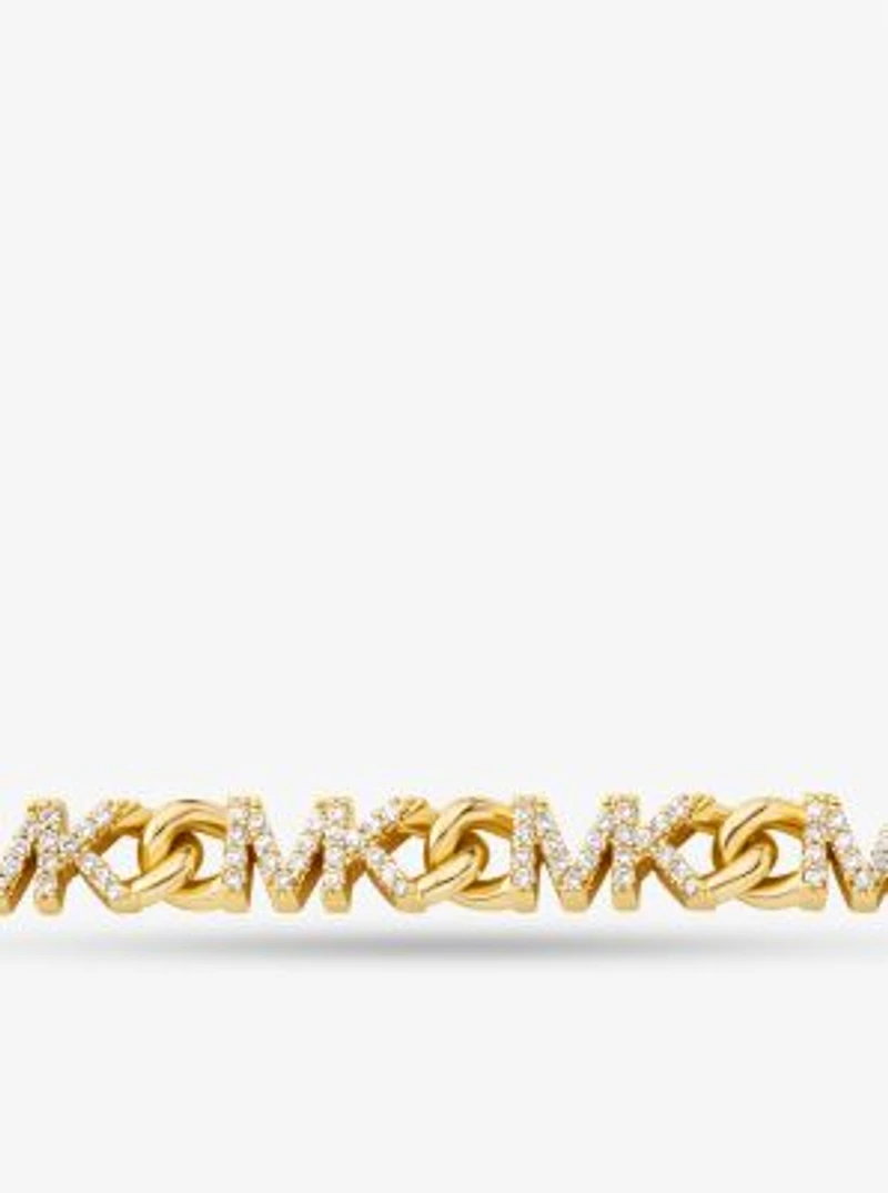 Collier en laiton à placage en or 14K à chaîne à pavé et à logo