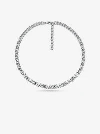 Platinum-Plated Brass Pavé Logo Chain Necklace