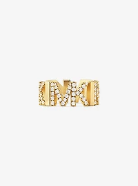 Precious Metal-Plated Brass Pavé Logo Chain Ring