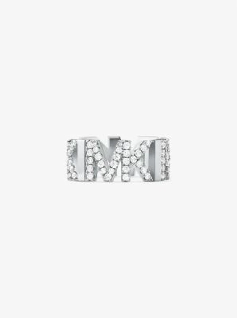 Bague en laiton à placage platine maillons logo et pavé