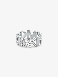 Bague en laiton à placage platine maillons logo et pavé