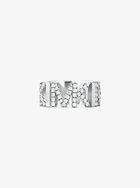 Bague en laiton à placage platine maillons logo et pavé