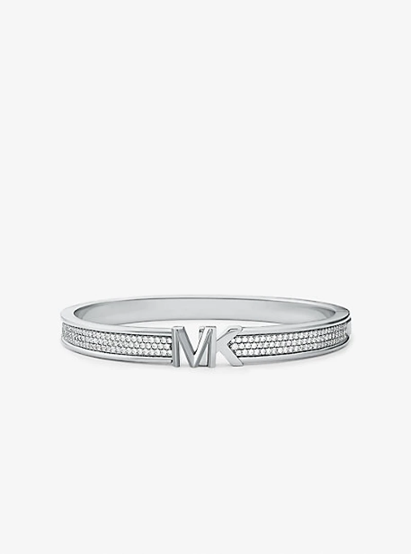 Platinum-Plated Brass Pavé Logo Bangle