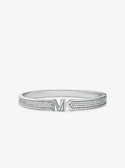 Platinum-Plated Brass Pavé Logo Bangle