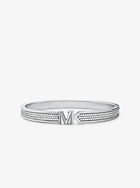 Platinum-Plated Brass Pavé Logo Bangle