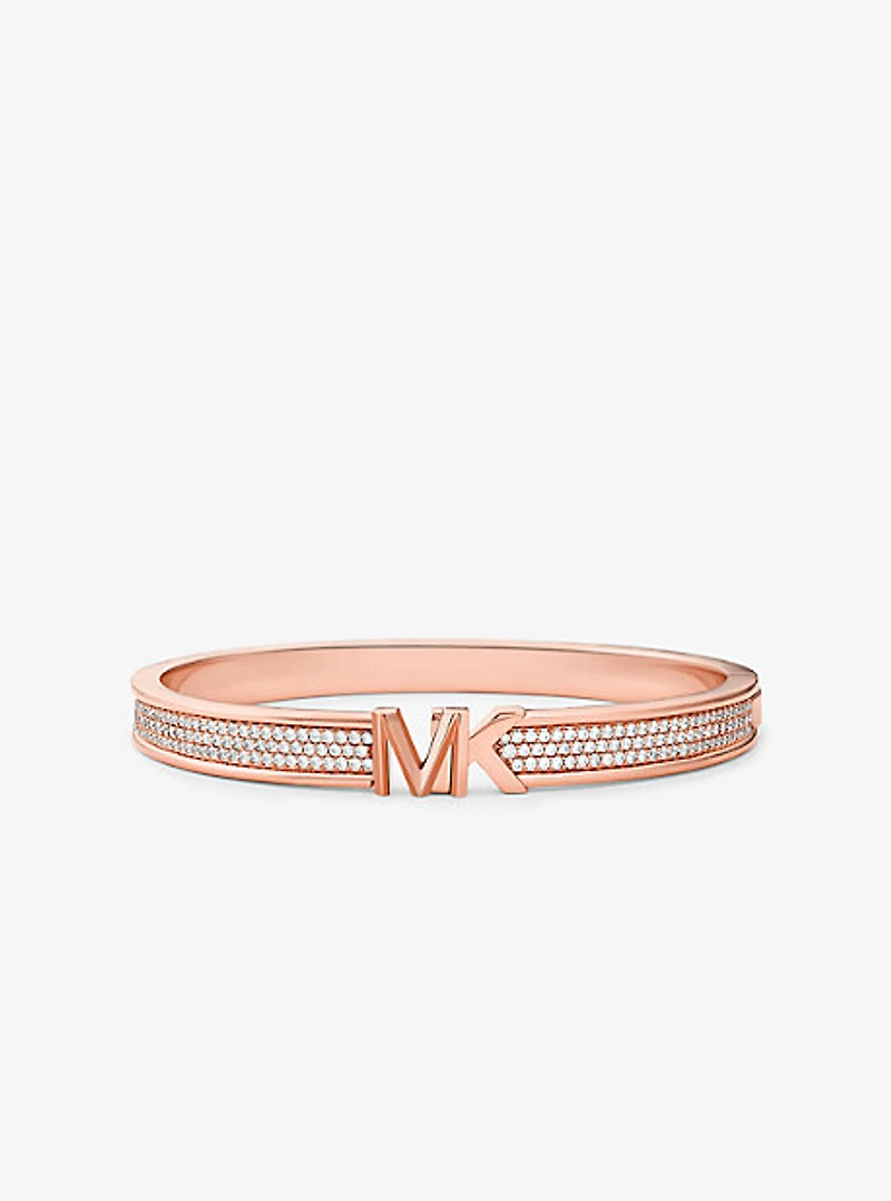 14K Rose Gold-Plated Brass Pavé Logo Bangle