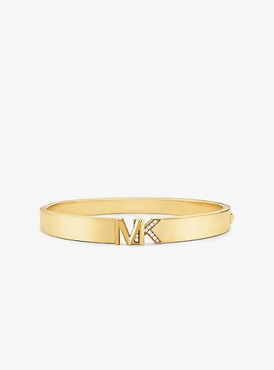 14K Gold-Plated Brass Pavé Logo Bangle