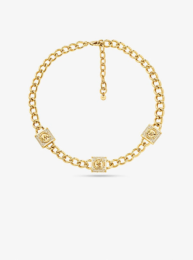 Collier en laiton à placage en or 14K à trois cadenas à pavé