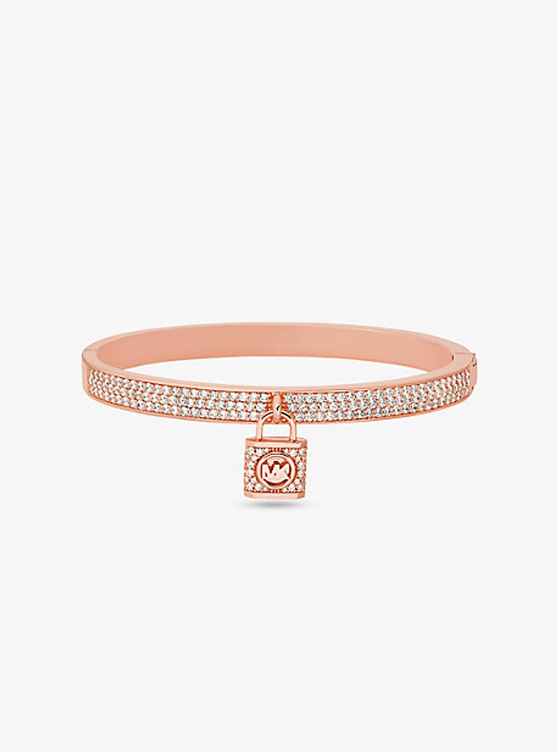 14K Rose Gold-Plated Brass Pavé Lock Bangle