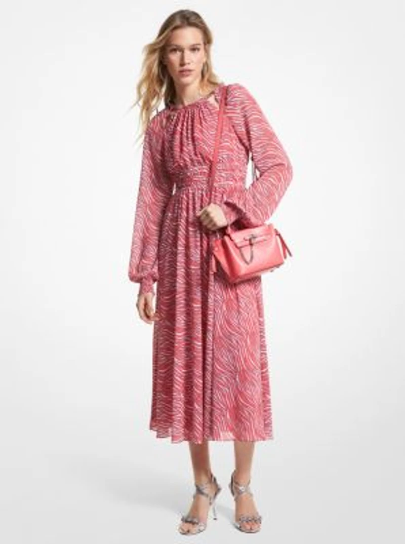 Robe mi-longue en crêpe georgette à imprimé zèbre