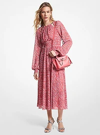 Robe mi-longue en crêpe georgette à imprimé zèbre