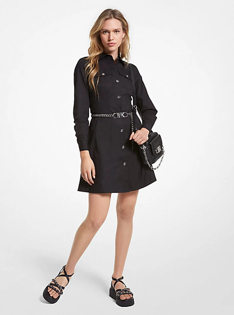 Organic Stretch Cotton Poplin Belted Shirtdress