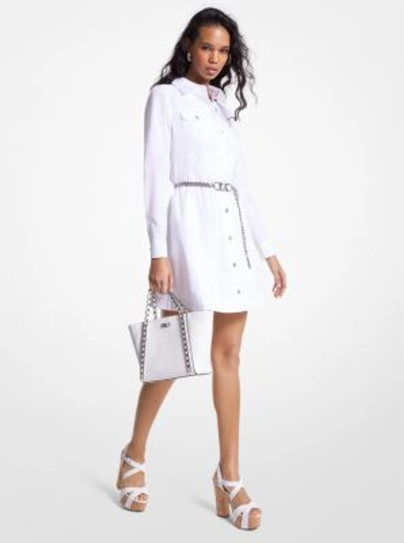 Organic Stretch Cotton Poplin Belted Shirtdress