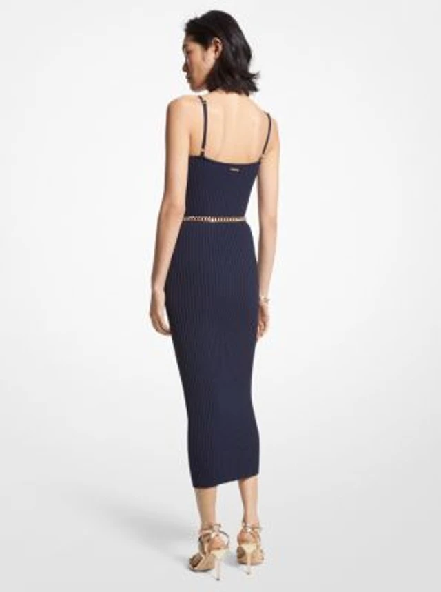ribbed stretch viscose belted bustier dress Michael Kors Ribbed Stretch Viscose Belted Bustier Dress