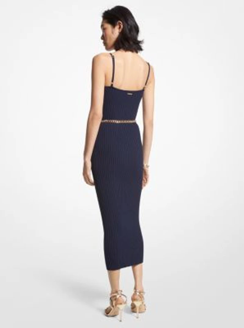 Ribbed Stretch Viscose Belted Bustier Dress