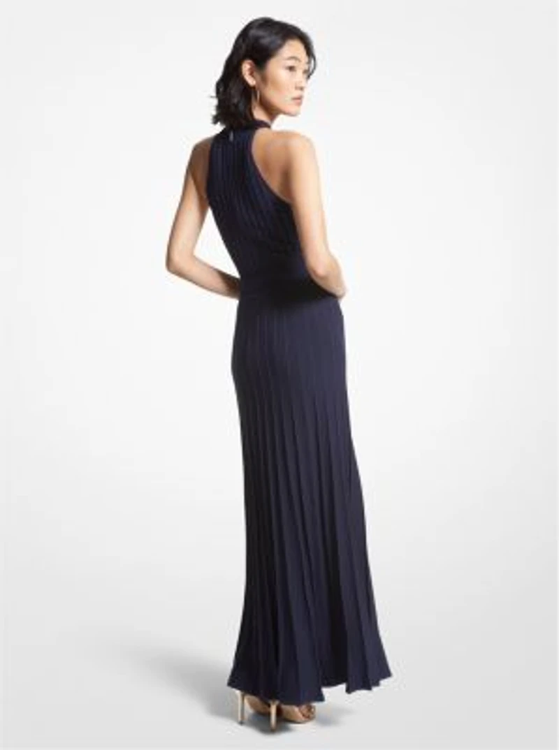 Robe à dos nu en tricot extensible côtelé