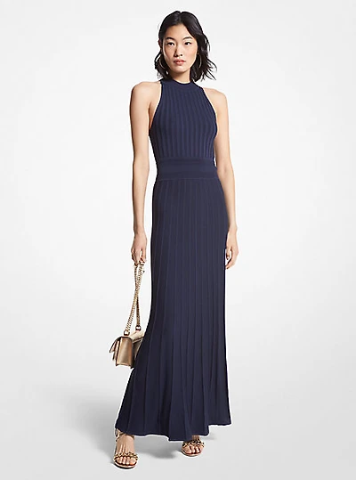 Ribbed Stretch Knit Halter Dress