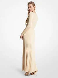 Robe longue en tricot extensible métallisé à anneau