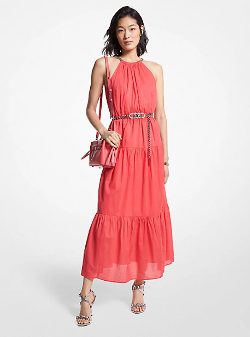 Chain Halter Cotton Lawn Midi Dress