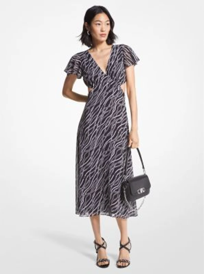 Robe en crêpe georgette à imprimé de chaîne et à découpes