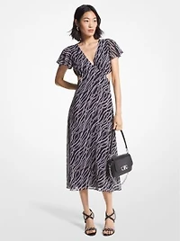 Robe en crêpe georgette à imprimé de chaîne et à découpes