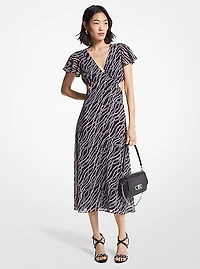 Robe en crêpe georgette à imprimé de chaîne et à découpes