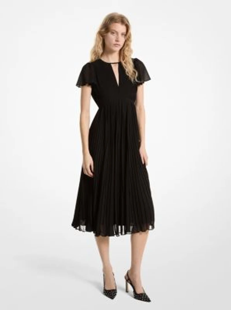 Pleated Georgette Midi Dress