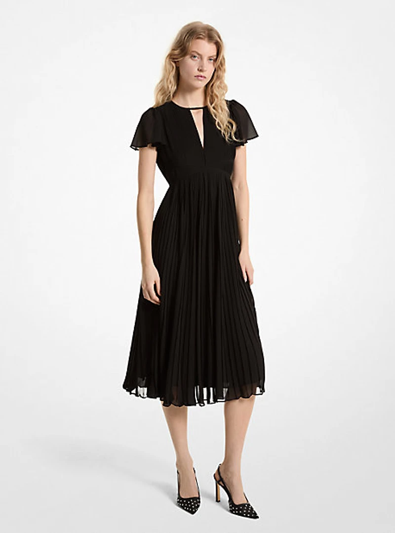 Pleated Georgette Midi Dress