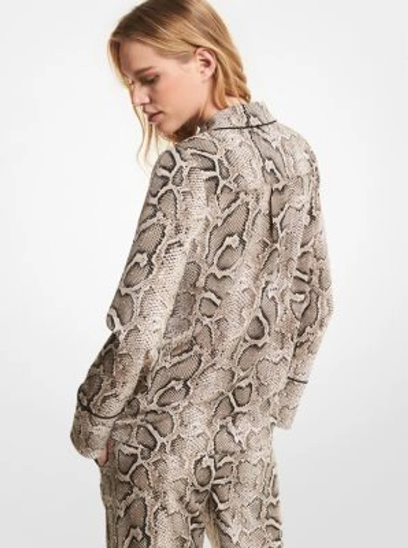 Chemise de pyjama en crêpe froissé à imprimé serpent et ornements