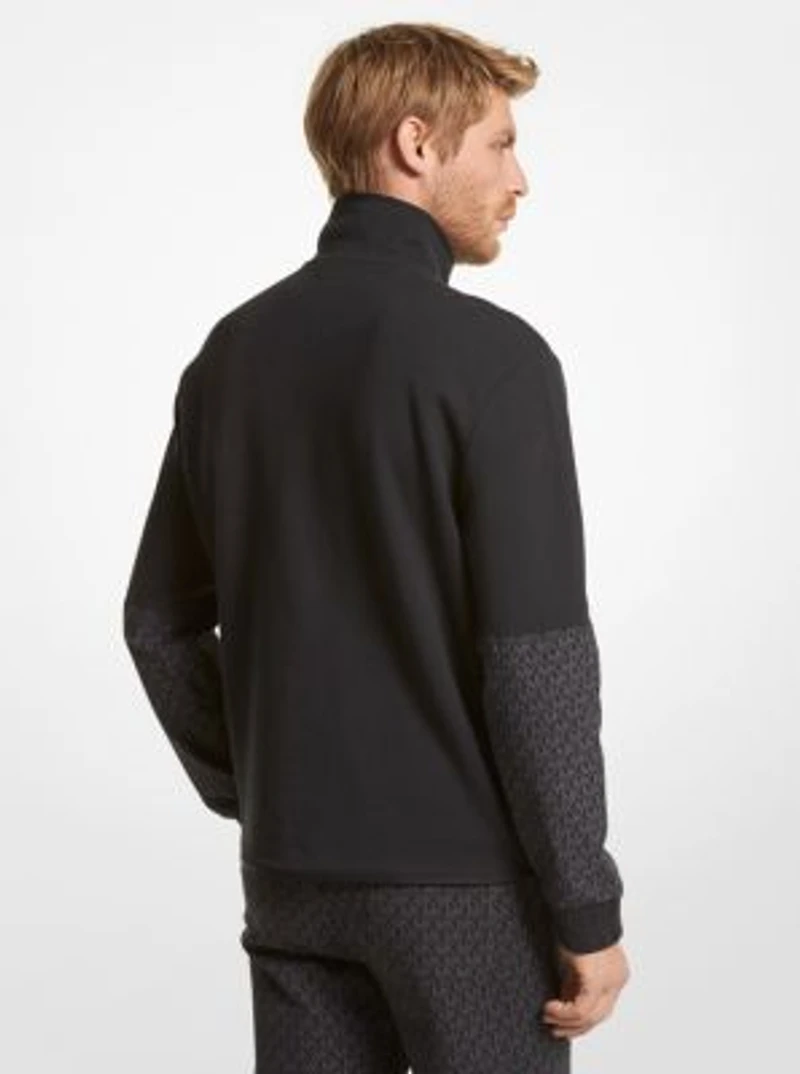 Logo Trim Cotton Blend Half-Zip Sweatshirt