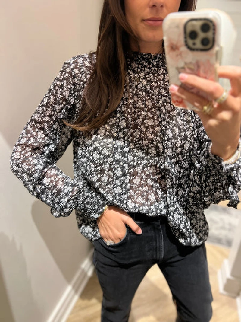 sheer flower long sleeve