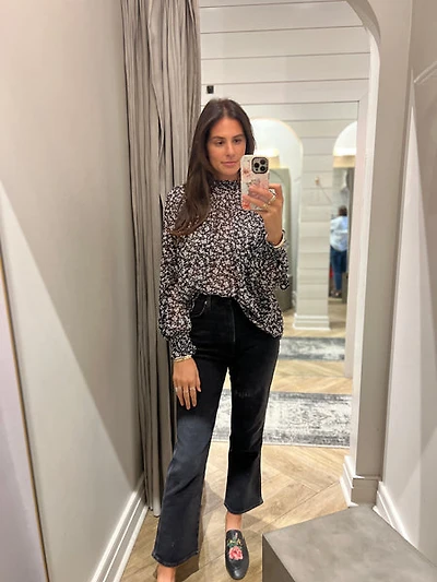 sheer flower long sleeve