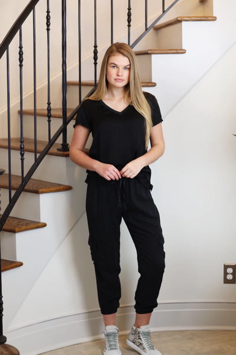 june sateen v-neck