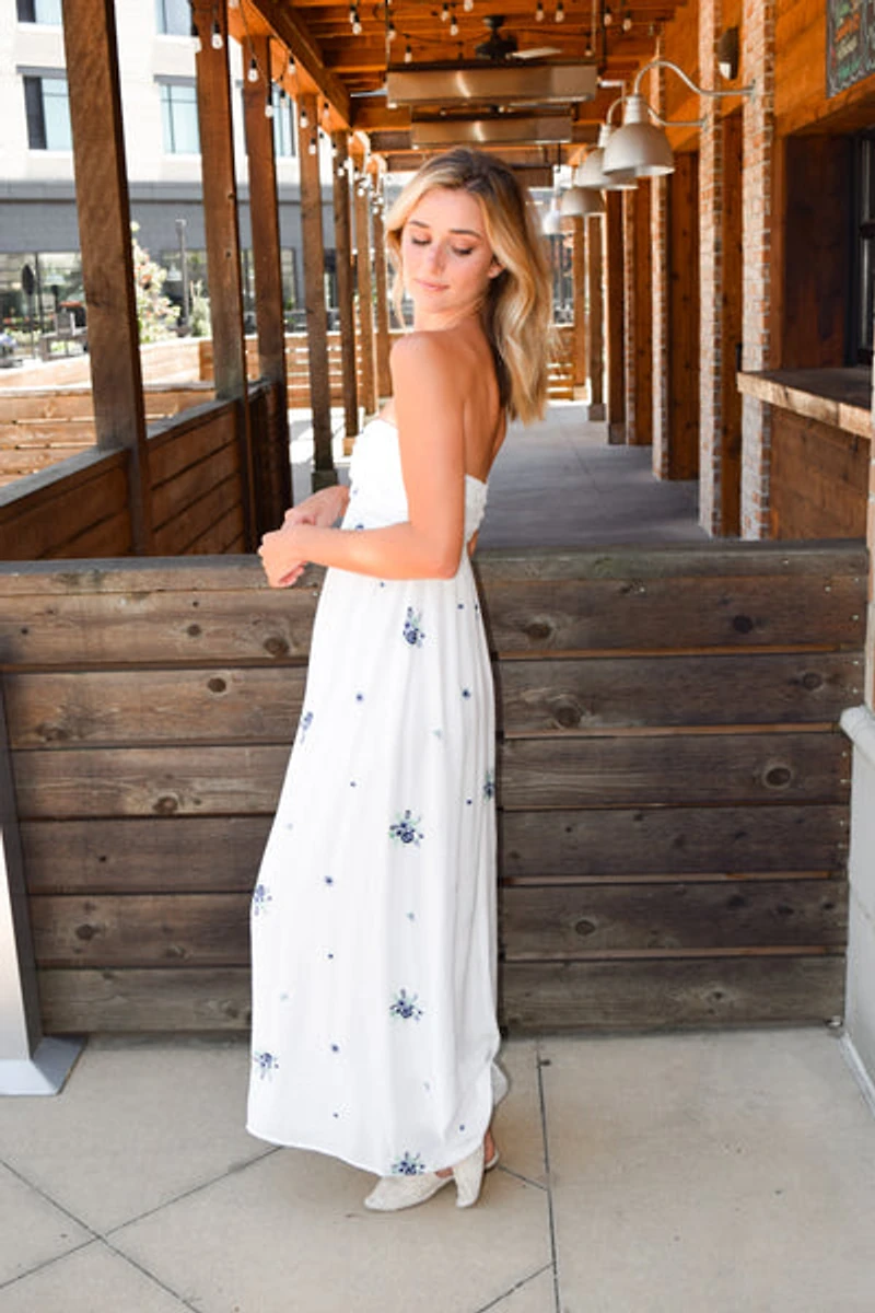 starlight floral print strapless maxi