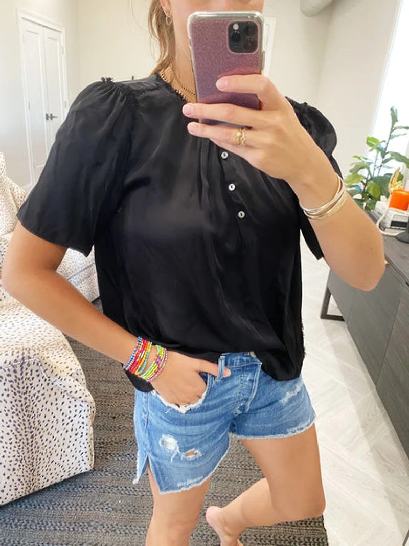 raw edge short sleeve top