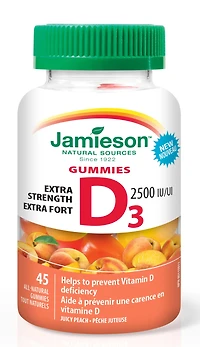 JAMIESON Vitamin D3 Extra Strength 2,500 IU (Juicy Peach - 45 gummies)