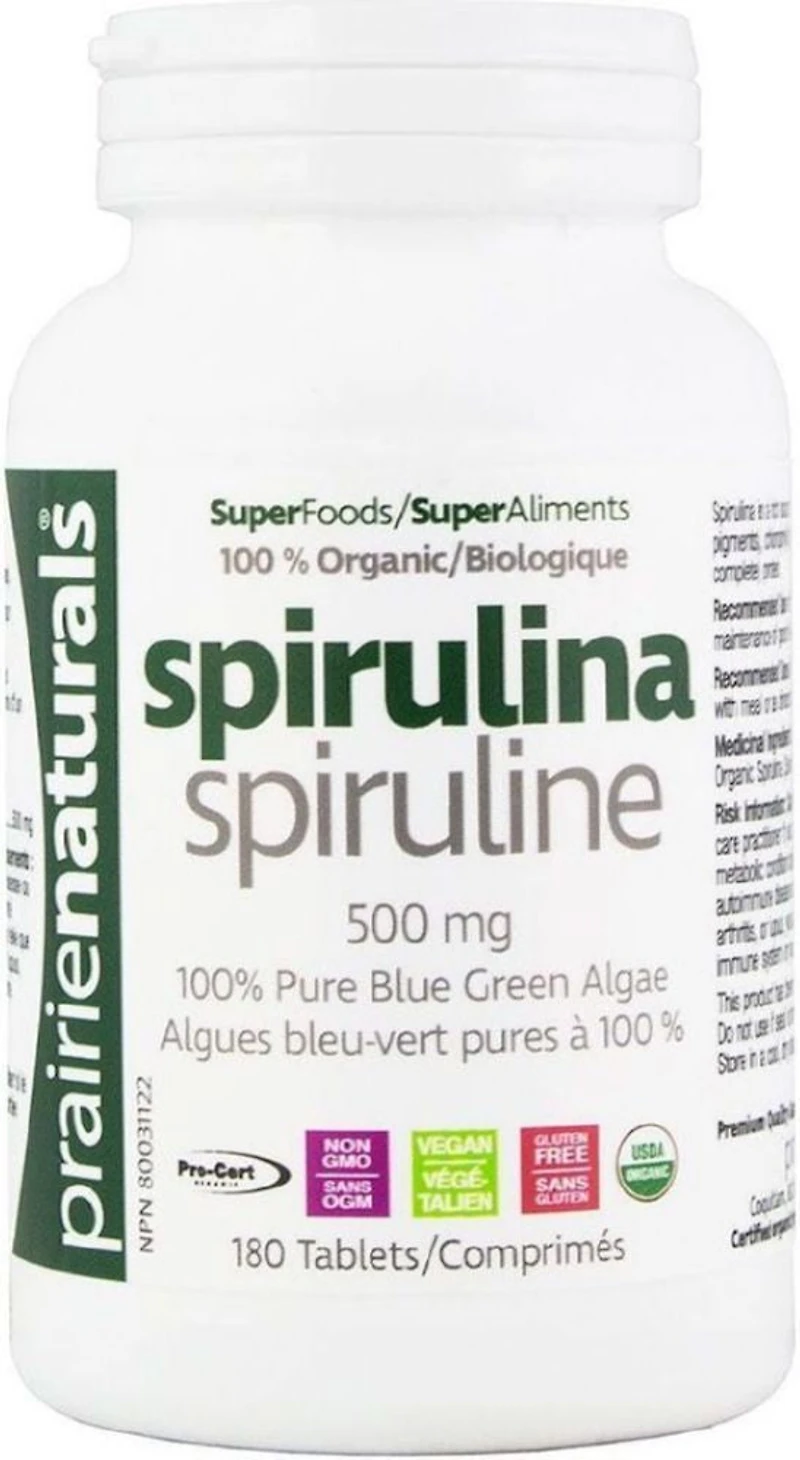 PRAIRIE NATURALS Organic Spirulina (500 mg - 180 tabs)