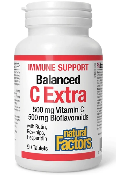 NATURAL FACTORS Balanced C Extra (500 mg C / 500 mg Bioflavonoids -  90 tabs)