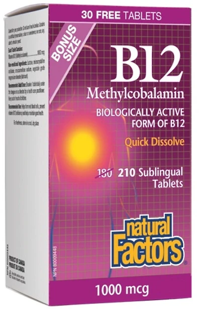 NATURAL FACTORS B12 Methycobalamin Bonus (1000 mcg - 210 caps)
