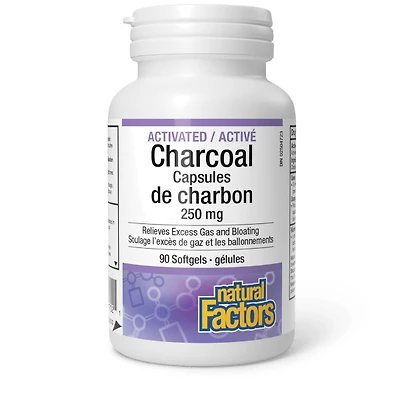 NATURAL FACTORS Activated Charcoal Capsules (250 mg - 90 sgels)