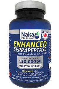 NAKA Platinum Enhanced Serrapeptase + (120,0000SU - 75 DR vcaps)
