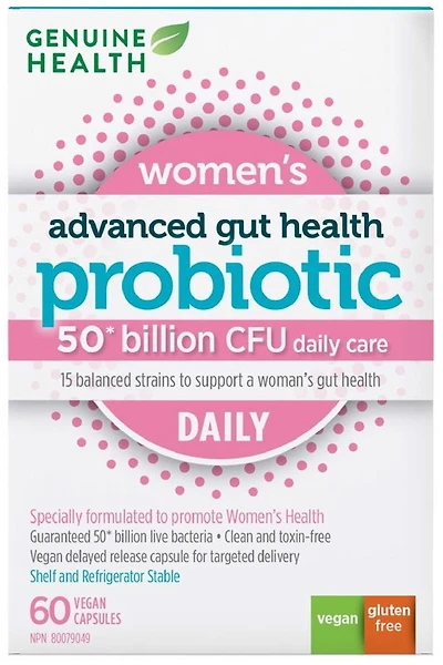 GENUINE HEALTH Advanced Gut Health Probiotic Women's Daily (50 Billion CFU - 60 caps)
